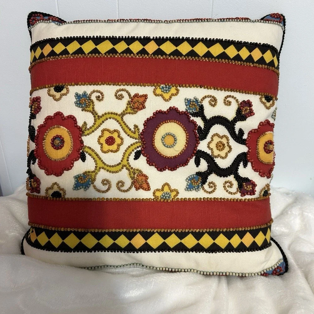 Dransfield & Ross decorative Throw Pillow India/Elephant/Flower Beaded. Use cond